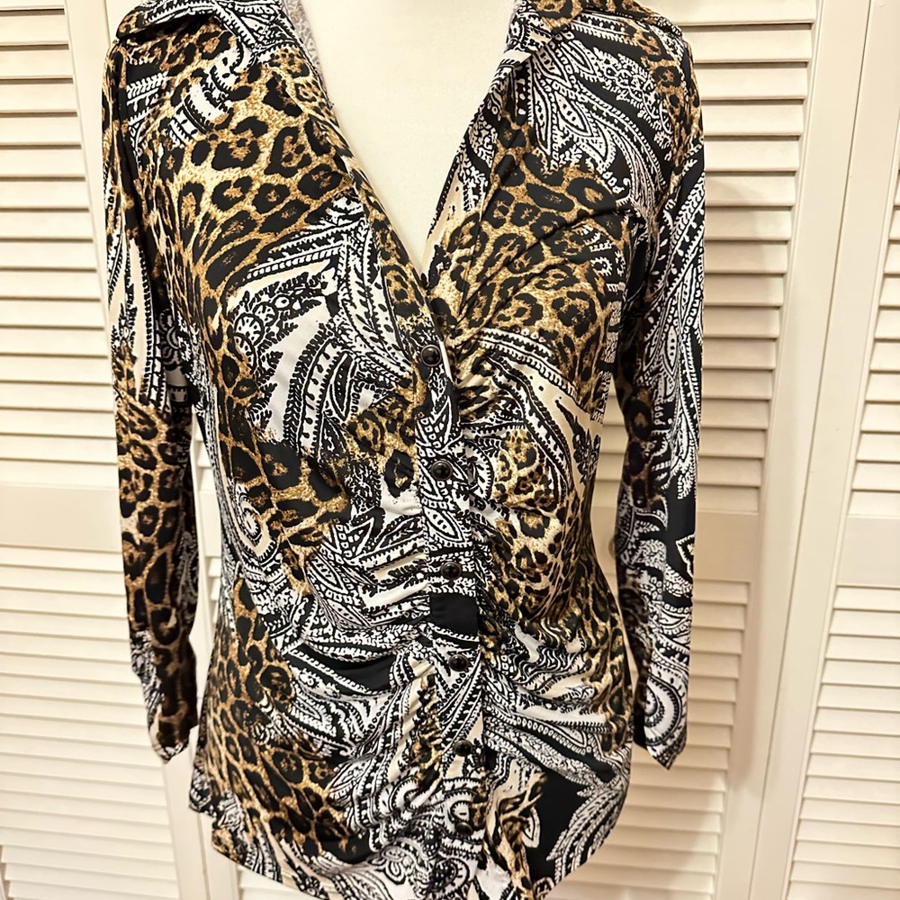 Cache Leopard and Paisley Print Top